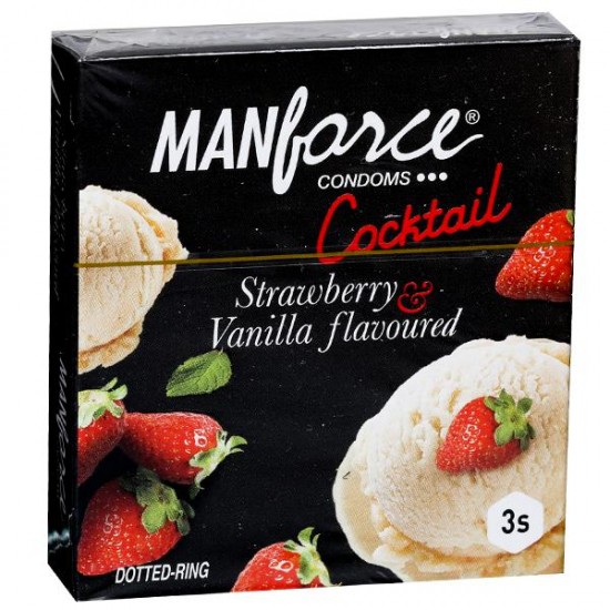 MANFORCE COCKTAIL STRAWBERRY & VANILLA FLAVOURED CONDOMS 3 PCS PACK