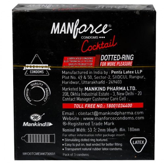 MANFORCE COCKTAIL STRAWBERRY & VANILLA FLAVOURED CONDOMS 3 PCS PACK