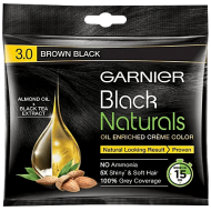 GARNIER BLACK NATURAL HAIR COLOR | SHADE - 3.0 BROWN BLACK | NO AMONIA | 5X SHINY* & SOFT HAIR | 100% GREY COVERAGE | 20ML + 20G