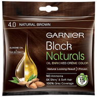 GARNIER BLACK NATURAL HAIR COLOR | SHADE - 4.0 NATURAL BROWN | NO AMONIA | 5X SHINY* & SOFT HAIR | 100% GREY COVERAGE | 20ML + 20G