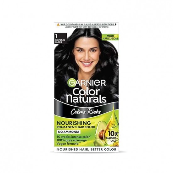 GARNIER COLOR NATURALS | CREM RICH | NO AMONIA | NOURISHING HAIR COLOR | SHADE - 1 NATURAL BLACK | 35ML+30G