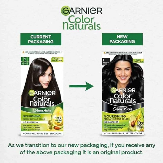 GARNIER COLOR NATURALS | CREM RICH | NO AMONIA | NOURISHING HAIR COLOR | SHADE - 1 NATURAL BLACK | 35ML+30G