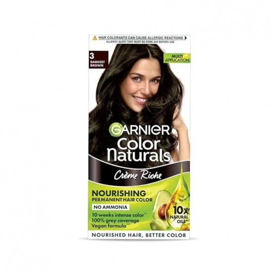 GARNIER COLOR NATURALS | CREM RICH | NO AMONIA | NOURISHING HAIR COLOR | SHADE - 3 DARK BROWN | 35ML+30G