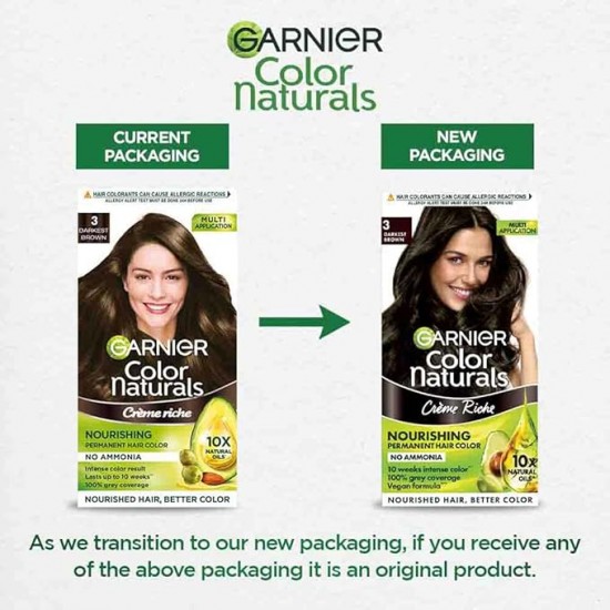 GARNIER COLOR NATURALS | CREM RICH | NO AMONIA | NOURISHING HAIR COLOR | SHADE - 3 DARK BROWN | 35ML+30G