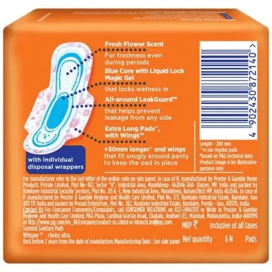 WHISPER CHOICE ULTRA XL 280MM SANITARY PAD 6PCS PACK