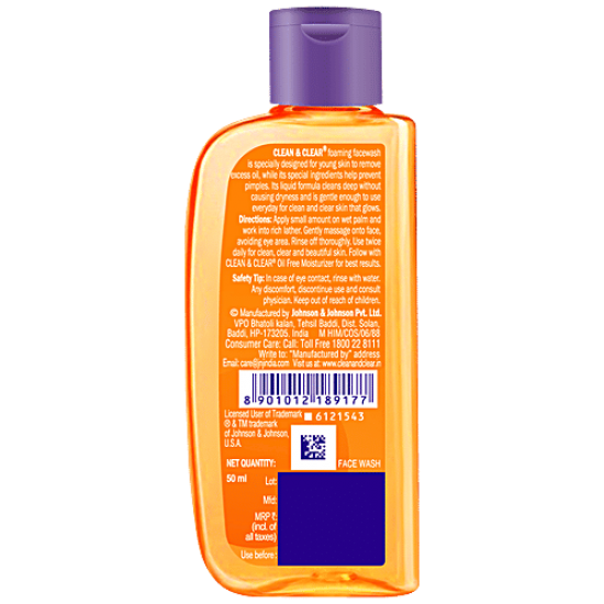 CLEAN & CLEAR FOAMING FACE WASH | NEW IMPROVED | NO ADDED PARABENS AND SULPHATES | 50 ML