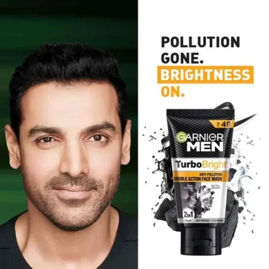 GARNIER MEN TURBO BRIGHT ANTI-POLLUTION DOUBLE ACTION FACE WASH 50G