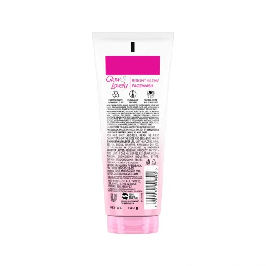 GLOW & LOVELY BRIGHT GLOW FACE WASH | WITH VITAMIN B3 | 3X SOAP FREE FORMULA | 100G 
