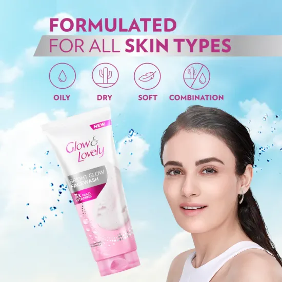 GLOW & LOVELY BRIGHT GLOW FACE WASH | WITH VITAMIN B3 | 3X SOAP FREE FORMULA | 100G 