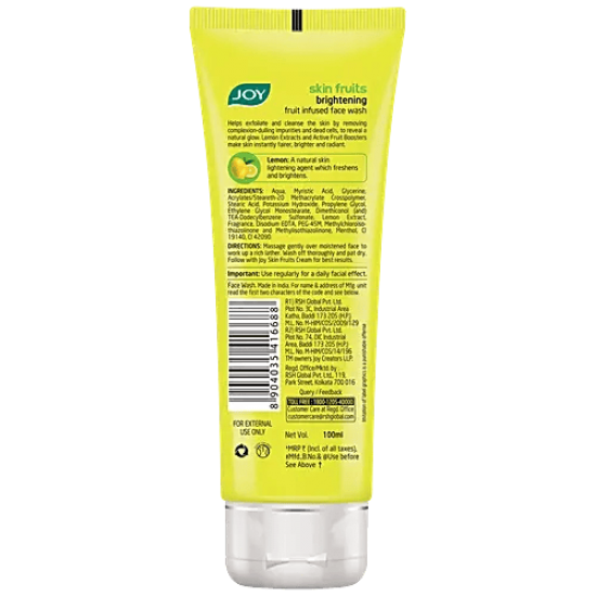 JOY SKIN FRUITS LEMON FACE WASH | BRIGHTNING | BRIGHTNESS SKIN TO REVEL NATURAL GLOW | FOR ALL SKIN TYPES | 100ML