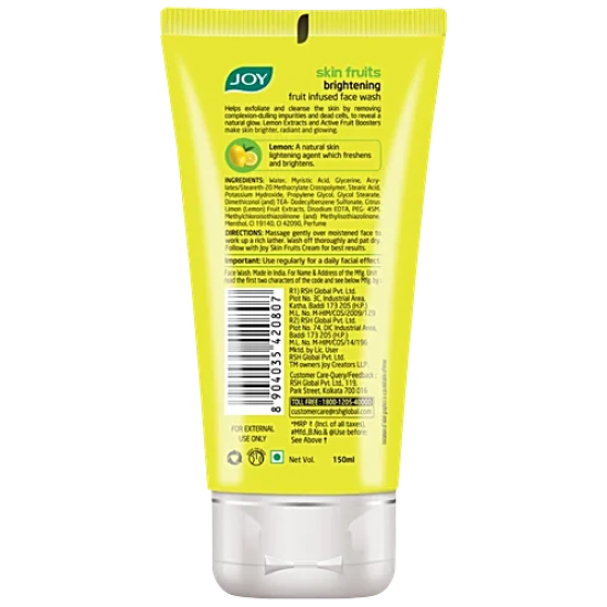 JOY SKIN FRUITS LEMON FACE WASH | BRIGHTNING | BRIGHTNESS SKIN TO REVEL NATURAL GLOW | FOR ALL SKIN TYPES | 150ML