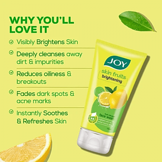JOY SKIN FRUITS LEMON FACE WASH | BRIGHTNING | BRIGHTNESS SKIN TO REVEL NATURAL GLOW | FOR ALL SKIN TYPES | 100ML