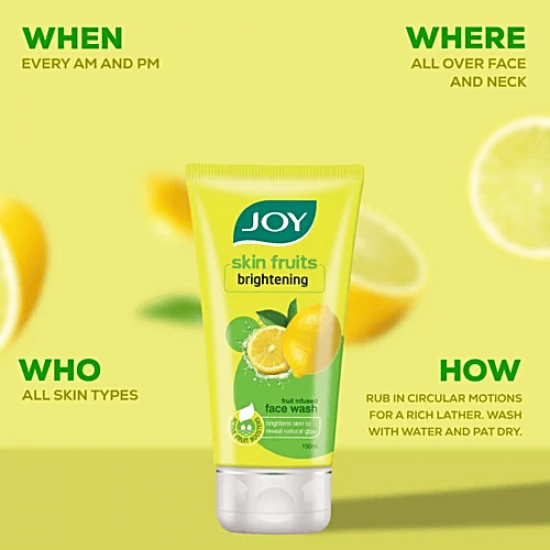 JOY SKIN FRUITS LEMON FACE WASH | BRIGHTNING | BRIGHTNESS SKIN TO REVEL NATURAL GLOW | FOR ALL SKIN TYPES | 100ML
