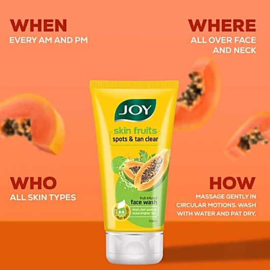 JOY SKIN FRUITS PAPAYA FACE WASH | SPOTS & TAN CLEAR | CLEARS DARK SPOTS | FOR ALL SKIN TYPES | 100ML