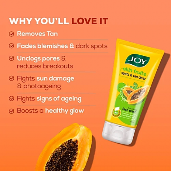 JOY SKIN FRUITS PAPAYA FACE WASH | SPOTS & TAN CLEAR | CLEARS DARK SPOTS | FOR ALL SKIN TYPES | 100ML