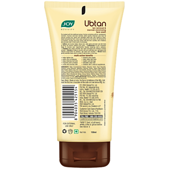 JOY UBTAN FACE WASH | TAN REMOVAL + BLEMISH MINIMIZING | WITH TURMERIC SANDAL & SAFFRON | 100ML