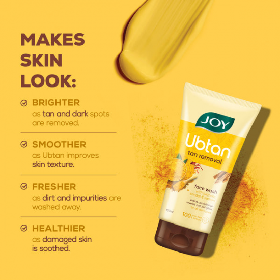 JOY UBTAN FACE WASH | TAN REMOVAL + BLEMISH MINIMIZING | WITH TURMERIC SANDAL & SAFFRON | 100ML