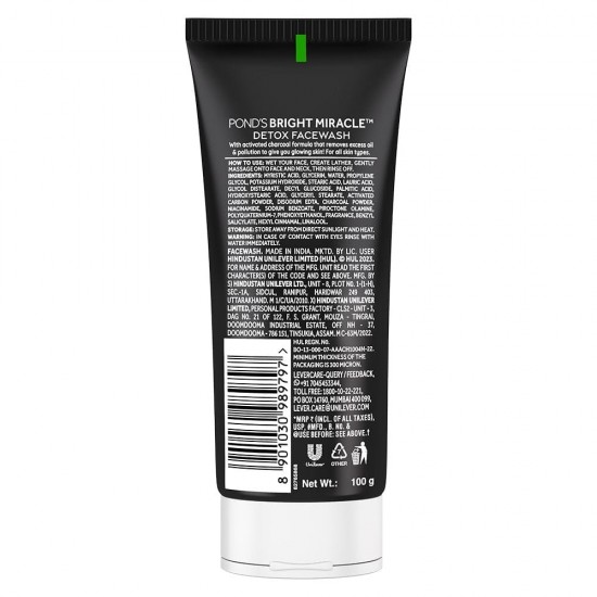 PONDS BRIGHT MIRACLE FACE WASH | WITH ACTIVATED CHARCOAL | DETOX FACE WASH | 50 G 