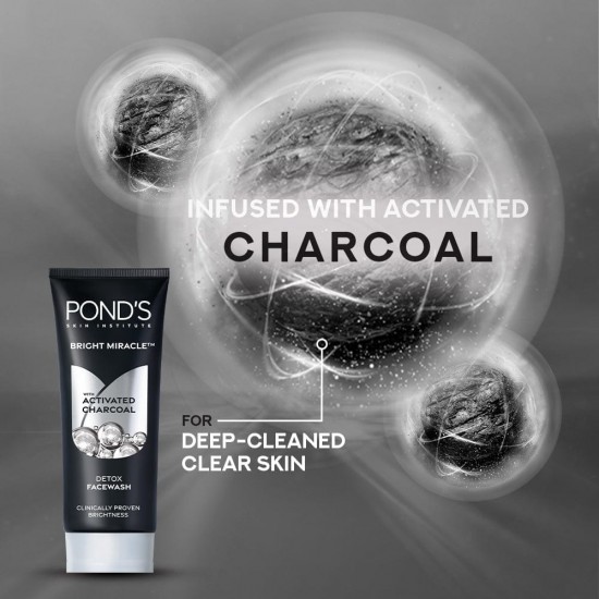 PONDS BRIGHT MIRACLE FACE WASH | WITH ACTIVATED CHARCOAL | DETOX FACE WASH | 50 G 