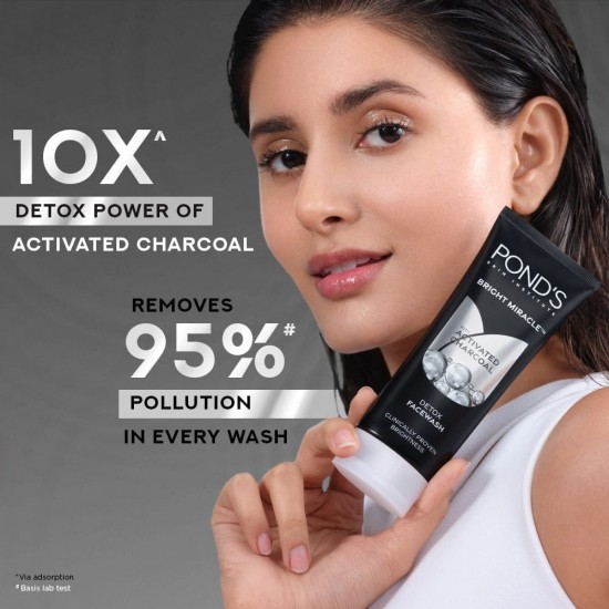PONDS BRIGHT MIRACLE FACE WASH | WITH ACTIVATED CHARCOAL | DETOX FACE WASH | 50 G 