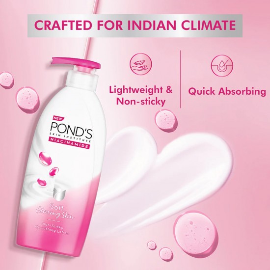 PONDS NIACINAMIDE | SOFT GLOWING SKIN | 3X MOISTIRIZATION | NON-STICKY NOURISHING BODY LOTION | 180 ML